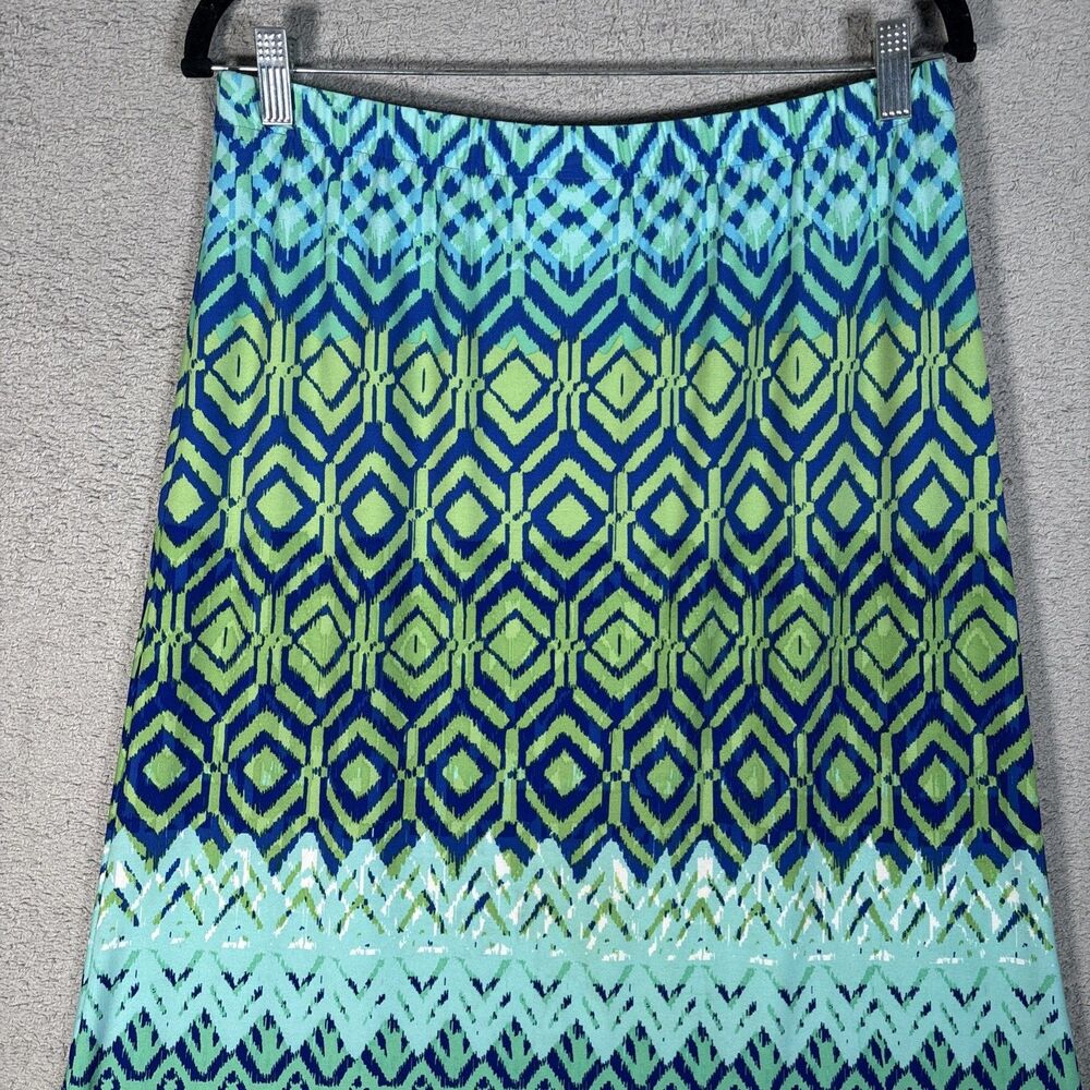 Chicos Women's Size 8 (1) Maxi Skirt Elastic Waist Blue Green Resort Cruise Wear - Picture 8 of 12